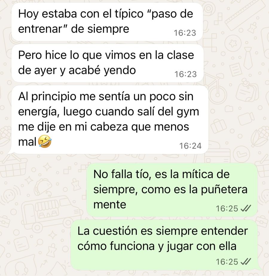 Mensaje de WhatsApp: estaba con el t&iacute;pico paso de entrenar y acab&eacute; yendo